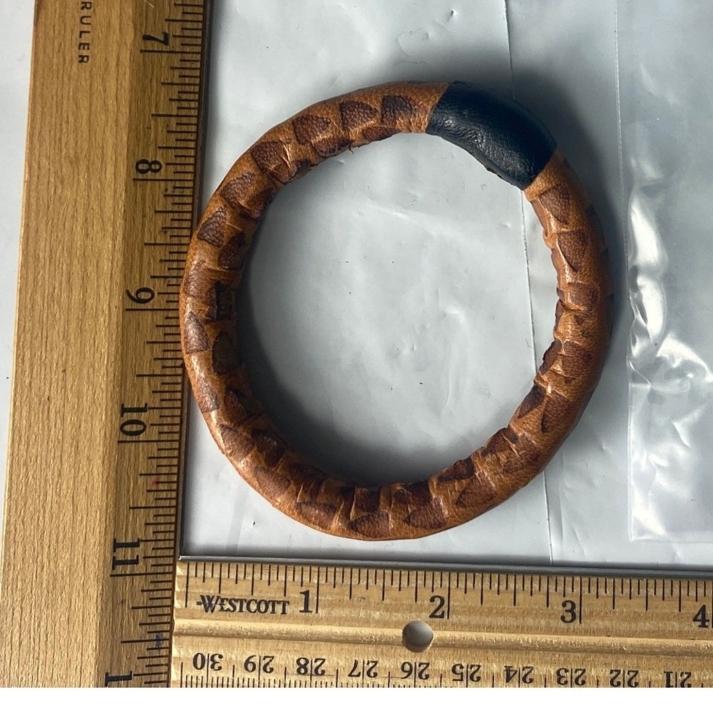 Unique Leather Bracelet Brown Snake Skin Pattern Black Accent Cuff‎ Bangle